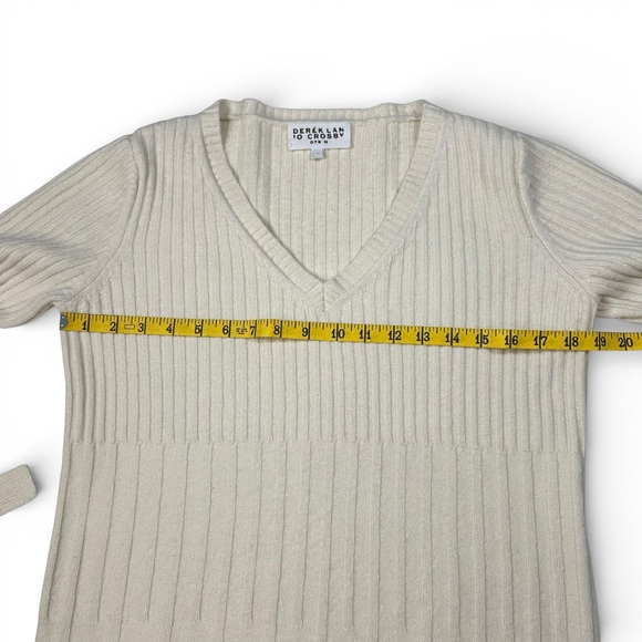 Derek Lam 10 Crosby Ribbed Tie Cuff Peplum Sweater Ivory Wool Blend V Neck - Picture 9 of 15